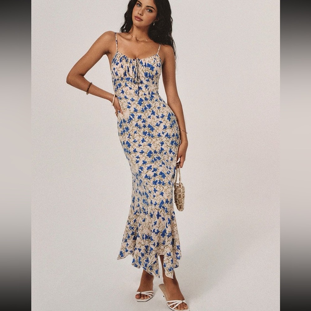 Floral Blue and Cream Maxi Dress